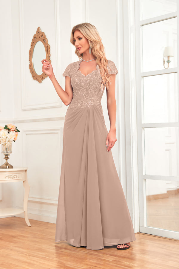 A-line V-Neck Floor-Length Chiffon Lace Mother of the Bride Dress With Sequins Beading
