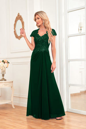 A-line V-Neck Floor-Length Chiffon Lace Mother of the Bride Dress With Sequins Beading