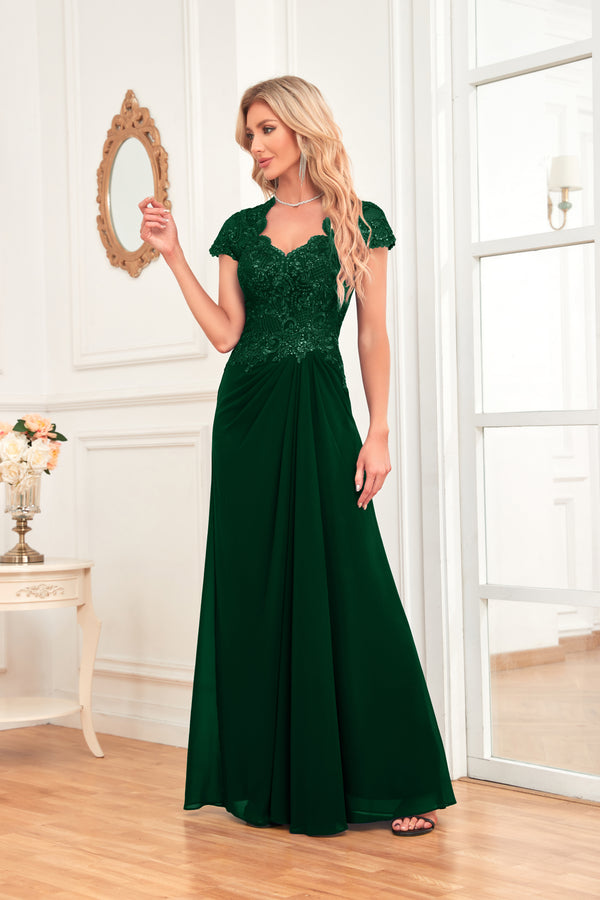 A-line V-Neck Floor-Length Chiffon Lace Mother of the Bride Dress With Sequins Beading