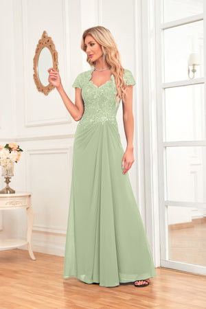 A-line V-Neck Floor-Length Chiffon Lace Mother of the Bride Dress With Sequins Beading