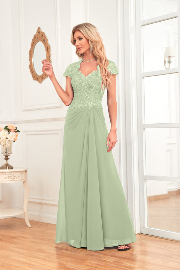 A-line V-Neck Floor-Length Chiffon Lace Mother of the Bride Dress With Sequins Beading