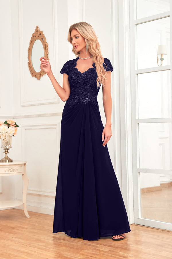 A-line V-Neck Floor-Length Chiffon Lace Mother of the Bride Dress With Sequins Beading