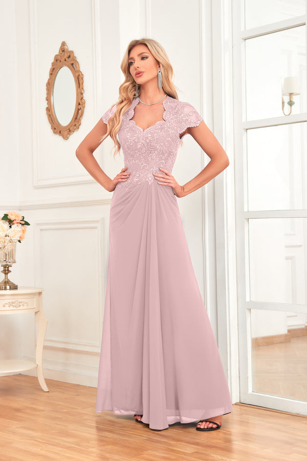 A-line V-Neck Floor-Length Chiffon Lace Mother of the Bride Dress With Sequins Beading