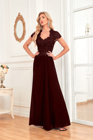 A-line V-Neck Floor-Length Chiffon Lace Mother of the Bride Dress With Sequins Beading