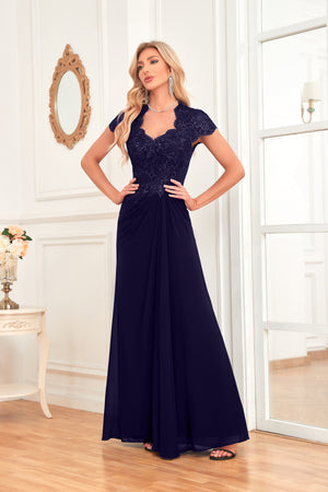 A-line V-Neck Floor-Length Chiffon Lace Mother of the Bride Dress With Sequins Beading
