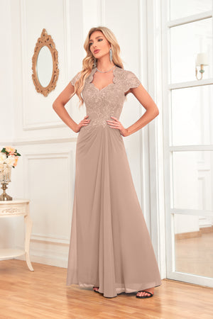 A-line V-Neck Floor-Length Chiffon Lace Mother of the Bride Dress With Sequins Beading