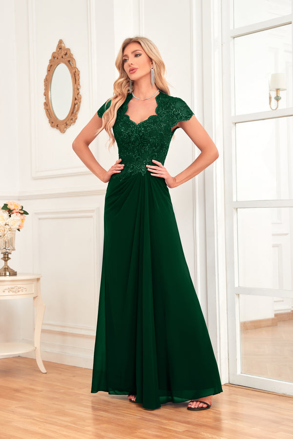 A-line V-Neck Floor-Length Chiffon Lace Mother of the Bride Dress With Sequins Beading