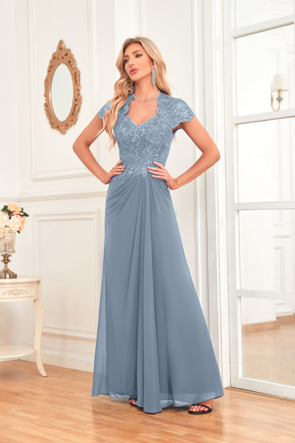 A-line V-Neck Floor-Length Chiffon Lace Mother of the Bride Dress With Sequins Beading