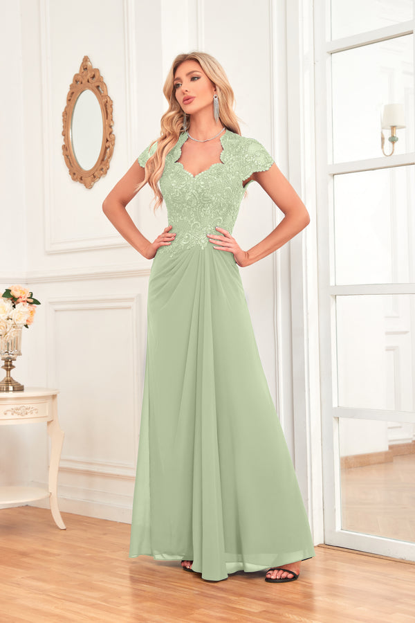 A-line V-Neck Floor-Length Chiffon Lace Mother of the Bride Dress With Sequins Beading