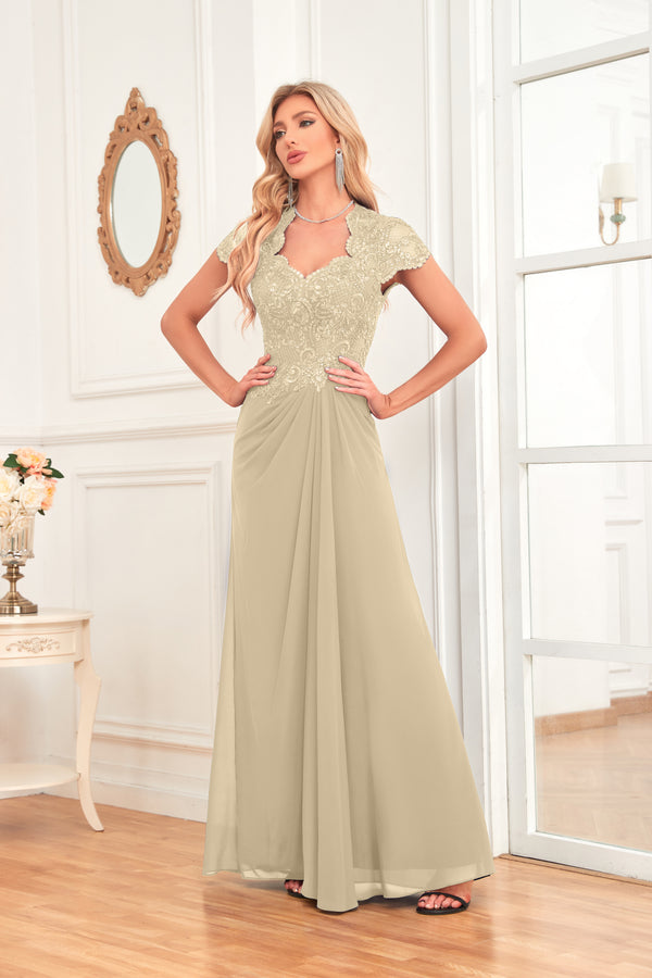 A-line V-Neck Floor-Length Chiffon Lace Mother of the Bride Dress With Sequins Beading