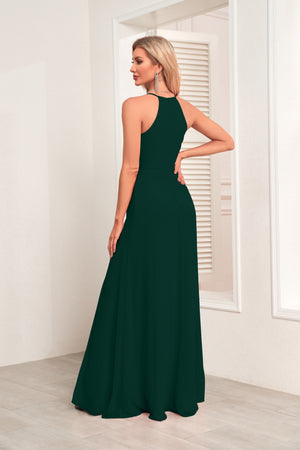 V Neck Spaghetti Straps Chiffon Bridesmaid Dress With Pleated Split