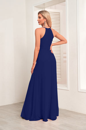 V Neck Spaghetti Straps Chiffon Bridesmaid Dress With Pleated Split