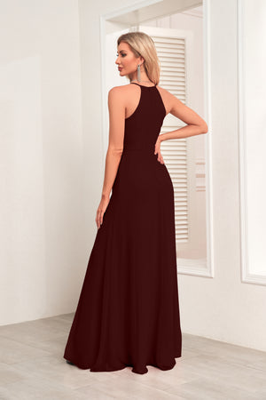 V Neck Spaghetti Straps Chiffon Bridesmaid Dress With Pleated Split