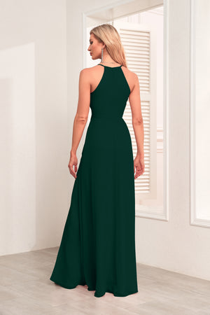 V Neck Spaghetti Straps Chiffon Bridesmaid Dress With Pleated Split