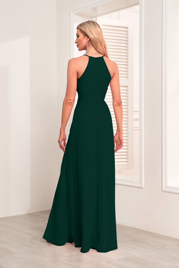 V Neck Spaghetti Straps Chiffon Bridesmaid Dress With Pleated Split