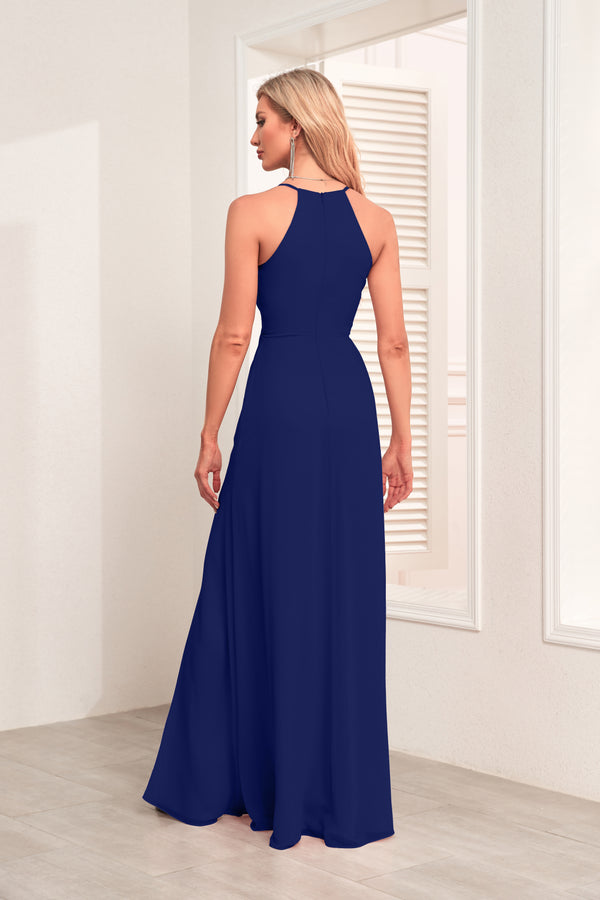 V Neck Spaghetti Straps Chiffon Bridesmaid Dress With Pleated Split