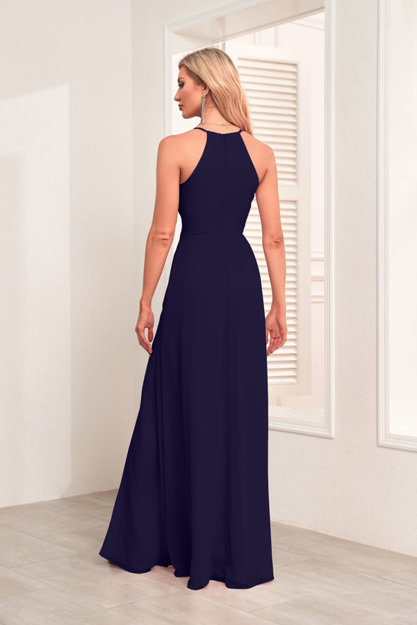 V Neck Spaghetti Straps Chiffon Bridesmaid Dress With Pleated Split