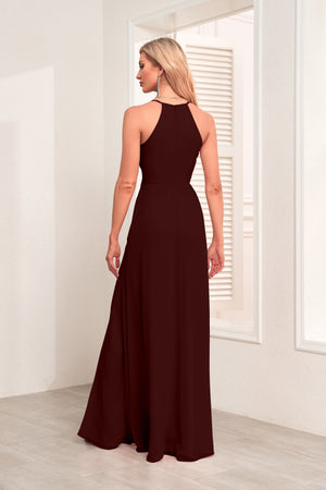 V Neck Spaghetti Straps Chiffon Bridesmaid Dress With Pleated Split