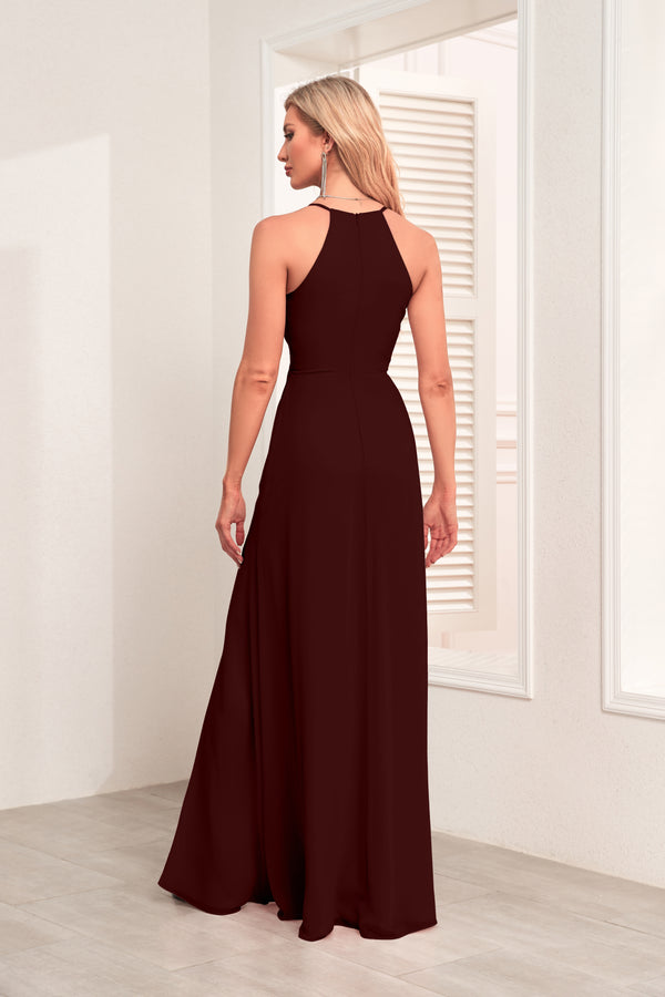 V Neck Spaghetti Straps Chiffon Bridesmaid Dress With Pleated Split