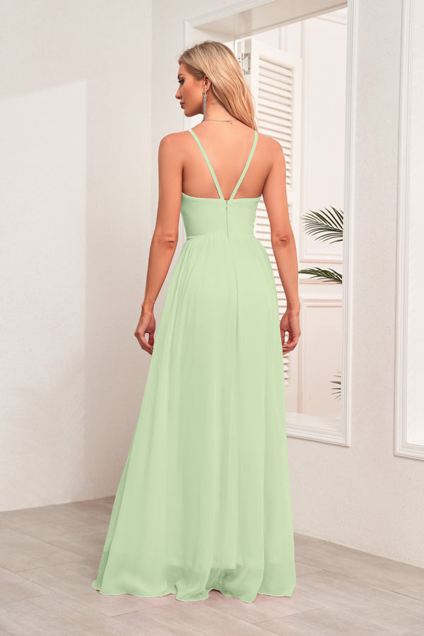 A-line Halter Floor-Length Chiffon Bridesmaid Dress