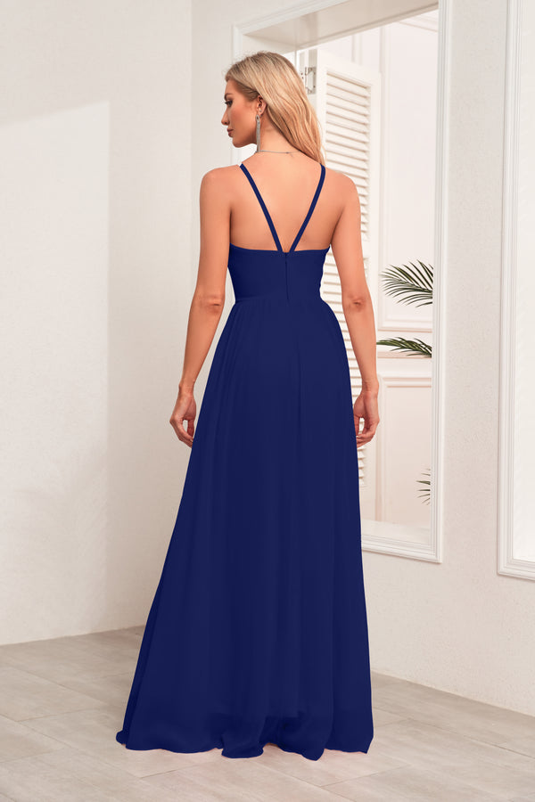 A-line Halter Floor-Length Chiffon Bridesmaid Dress