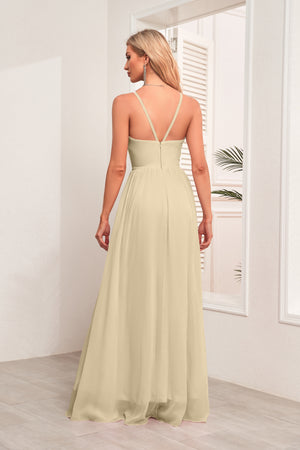 A-line Halter Floor-Length Chiffon Bridesmaid Dress