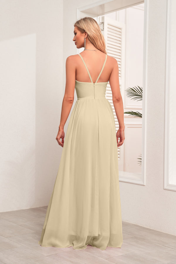 A-line Halter Floor-Length Chiffon Bridesmaid Dress