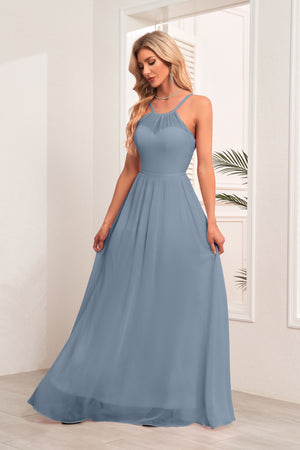 A-line Halter Floor-Length Chiffon Bridesmaid Dress