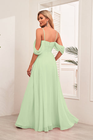 A-line Cold Shoulder Floor-Length Chiffon Bridesmaid Dress
