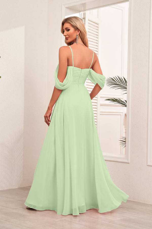 A-line Cold Shoulder Floor-Length Chiffon Bridesmaid Dress