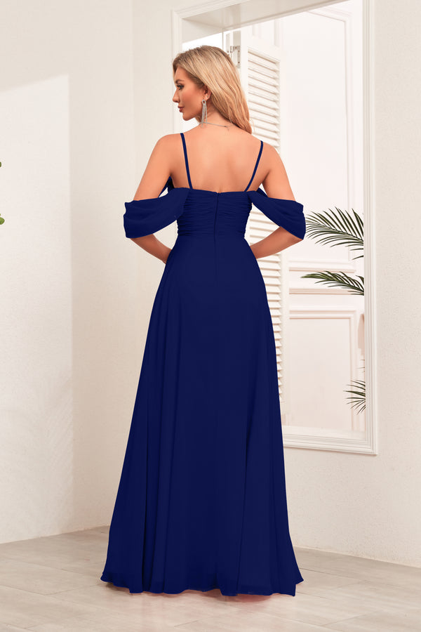 A-line Cold Shoulder Floor-Length Chiffon Bridesmaid Dress