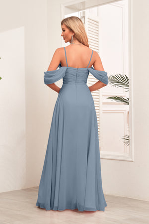 A-line Cold Shoulder Floor-Length Chiffon Bridesmaid Dress