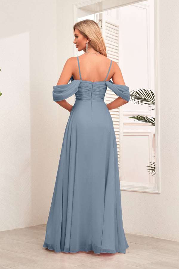 A-line Cold Shoulder Floor-Length Chiffon Bridesmaid Dress