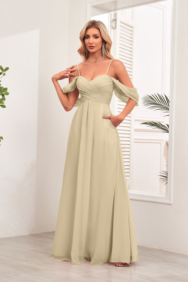 A-line Cold Shoulder Floor-Length Chiffon Bridesmaid Dress