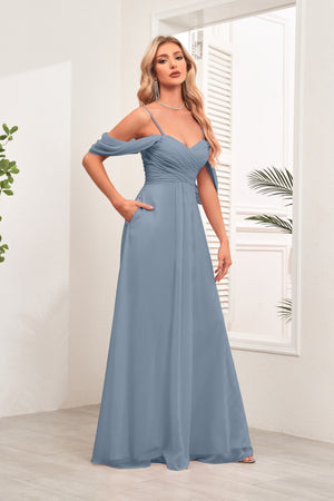 A-line Cold Shoulder Floor-Length Chiffon Bridesmaid Dress