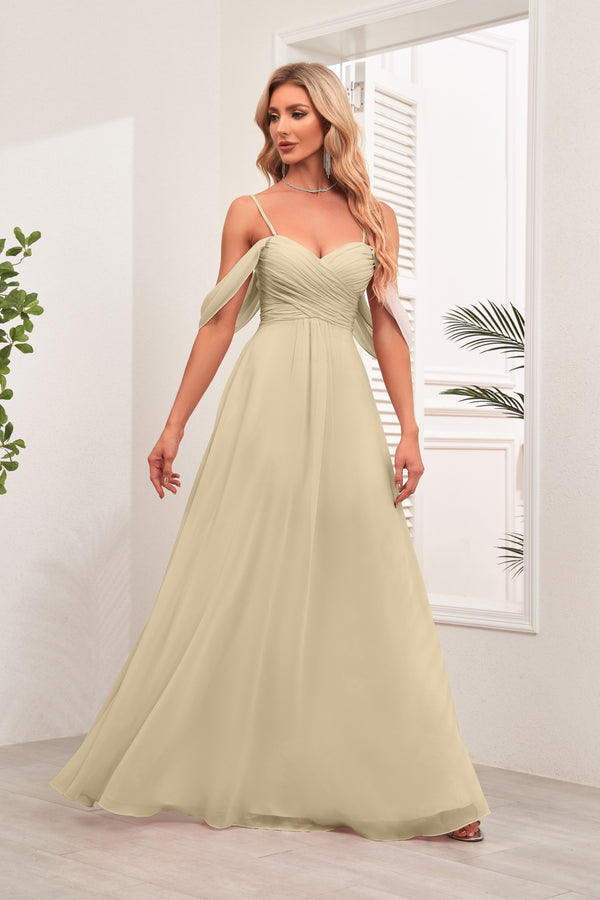 A-line Cold Shoulder Floor-Length Chiffon Bridesmaid Dress