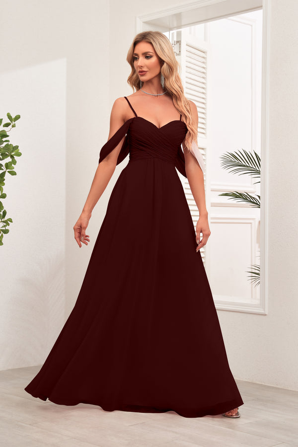 A-line Cold Shoulder Floor-Length Chiffon Bridesmaid Dress