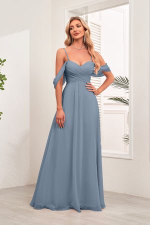 A-line Cold Shoulder Floor-Length Chiffon Bridesmaid Dress