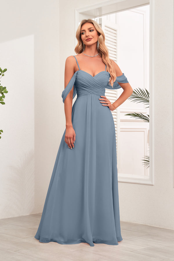A-line Cold Shoulder Floor-Length Chiffon Bridesmaid Dress