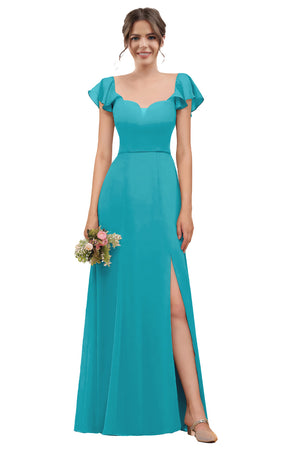A-line V-Neck Floor-Length Chiffon Bridesmaid Dress With Ruffle