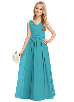 A-line V-Neck Floor-Length Chiffon Junior Bridesmaid Dress
