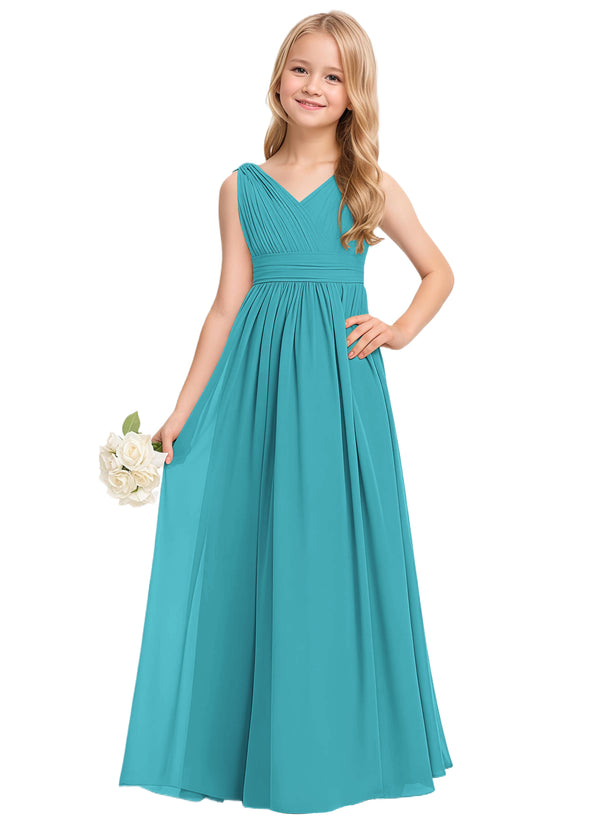 A-line V-Neck Floor-Length Chiffon Junior Bridesmaid Dress