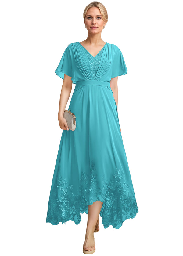 A-line Scoop Illusion Ankle-Length Lace Chiffon Mother of the Bride Dress With Sequins