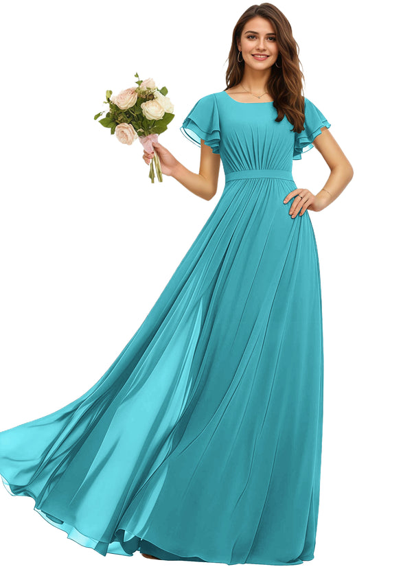 A-line Scoop Floor-Length Chiffon Bridesmaid Dress With Ruffle