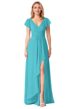 A-line V-Neck Floor-Length Chiffon Bridesmaid Dress With Ruffle
