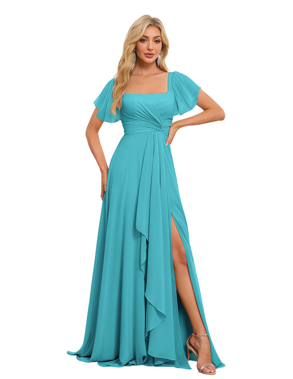 A-line Square Asymmetrical Chiffon Bridesmaid Dress