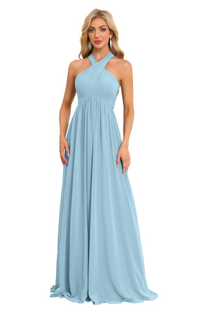 A-line Halter Floor-Length Chiffon Bridesmaid Dress With Ruffle