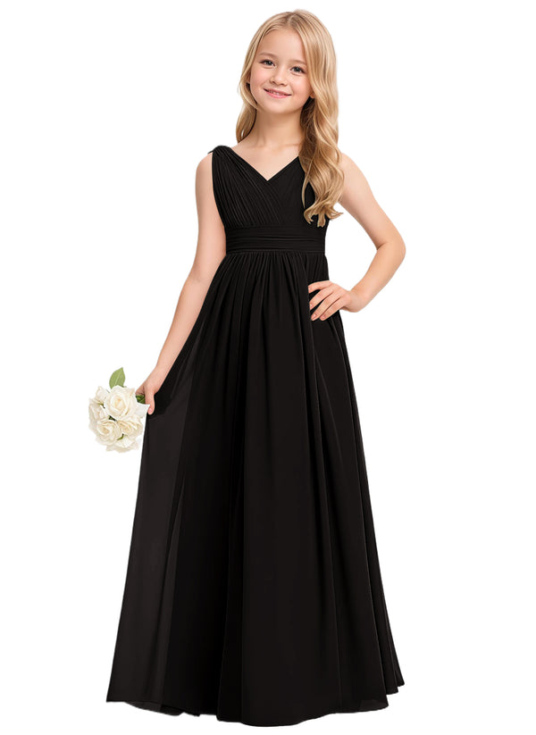 A-line V-Neck Floor-Length Chiffon Junior Bridesmaid Dress