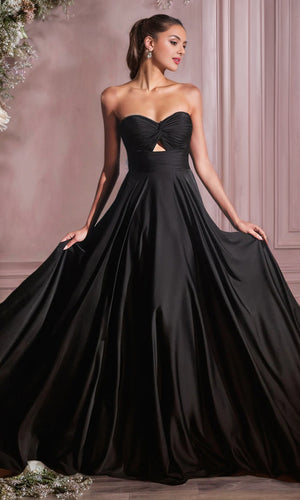 A-line Strapless Floor-Length Satin Prom Dresses