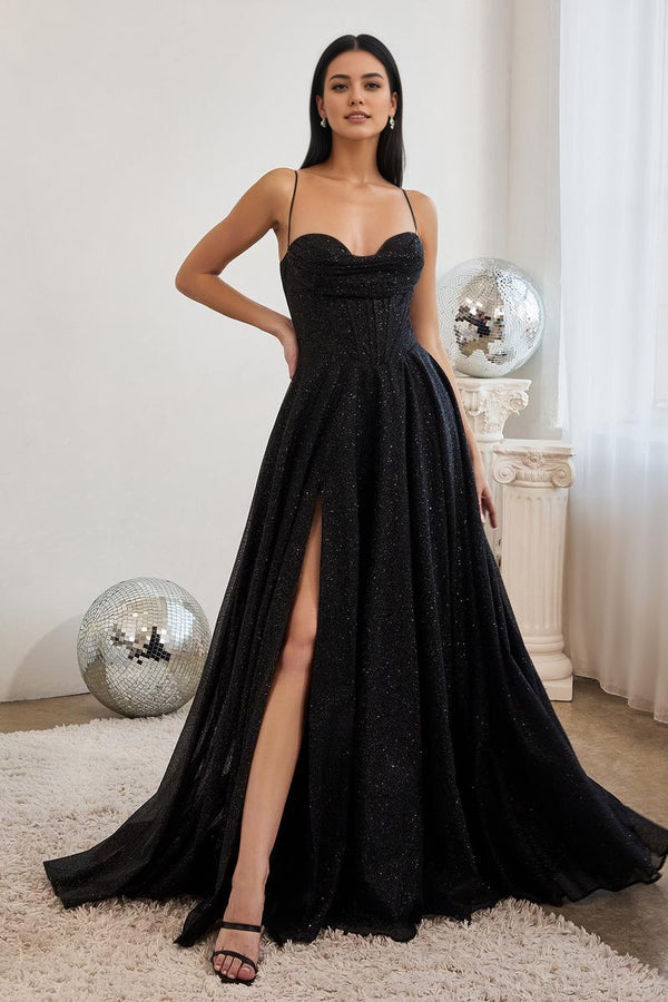 A-line Cowl Floor-Length Sequin Prom Dresses With Ruched